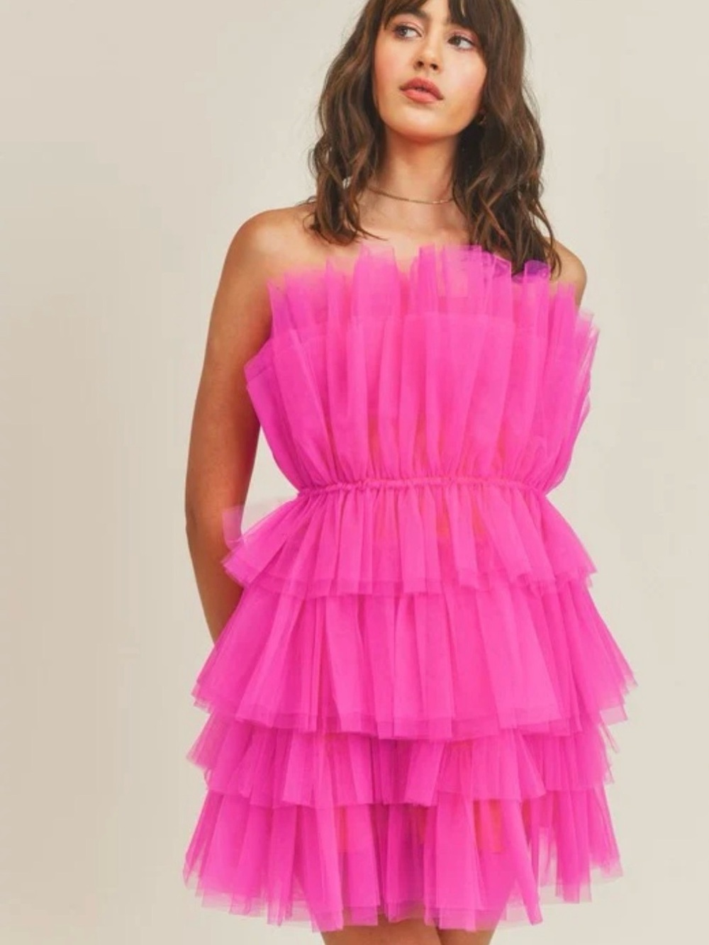 Buddy Love Powder Puff Pink Strapless Ruffle Tulle Mini Dress Size M Party